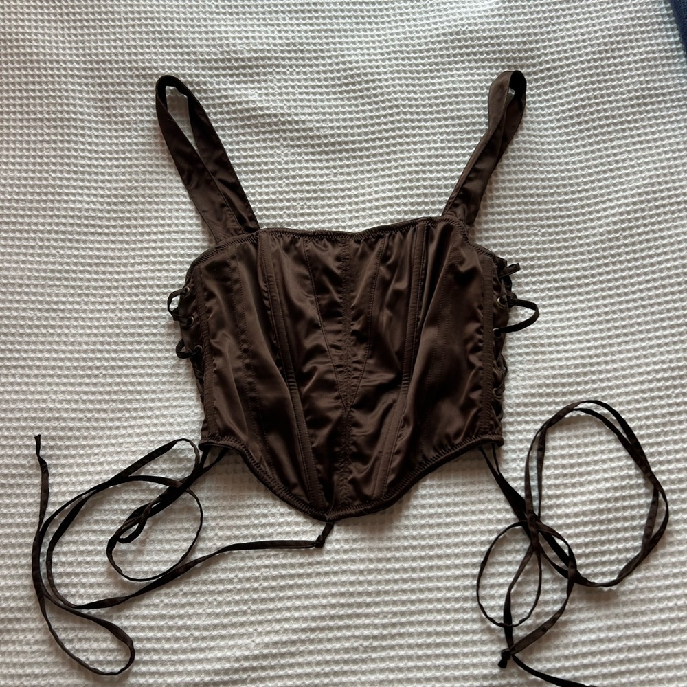 Brown satin urban outfitters corset